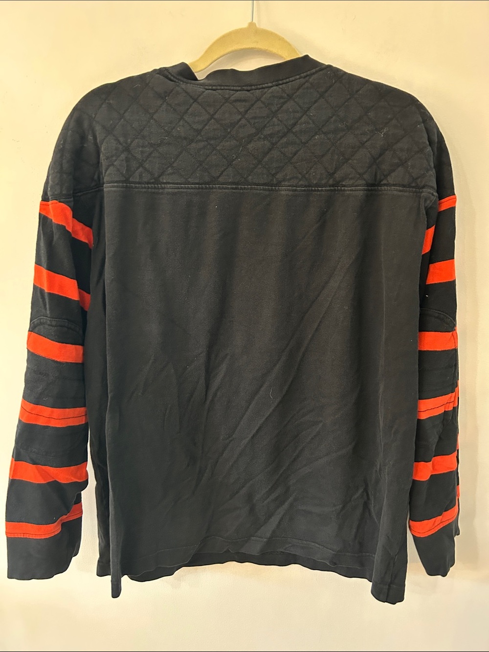 Vintage J. Peterman Men's Rugby Style Shirt Black/Orange Quilted Yoke Football - Picture 4 of 8
